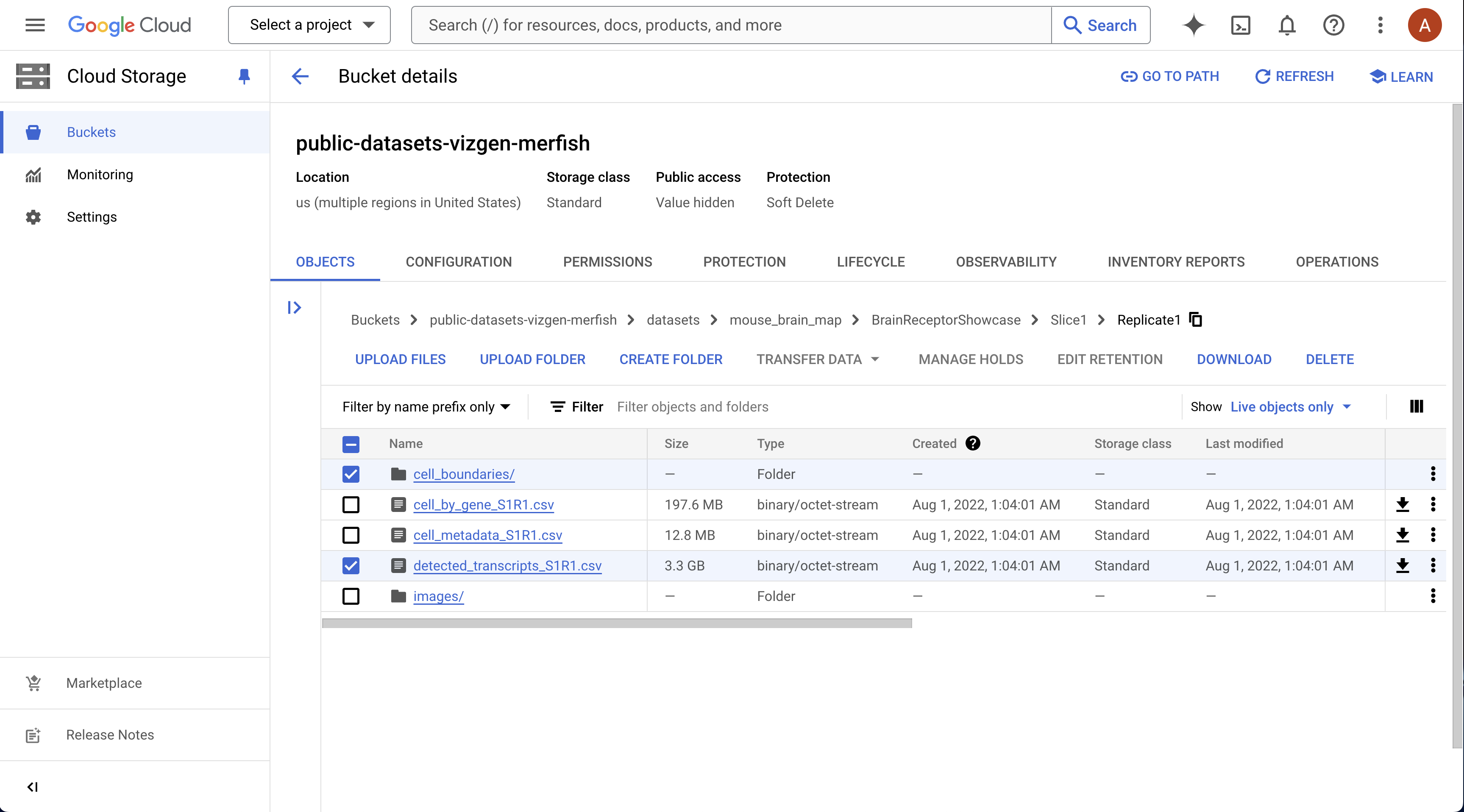 MERSCOPE sample data google cloud console